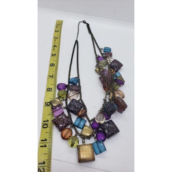 Vintage Multi-Strand Beaded Necklace Chunky Faceted Acrylic Resin Geometric Fun - Picture 3 of 7